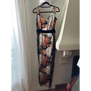 Dolce & Gabbana Floral Print Red and Gold Lace Gown